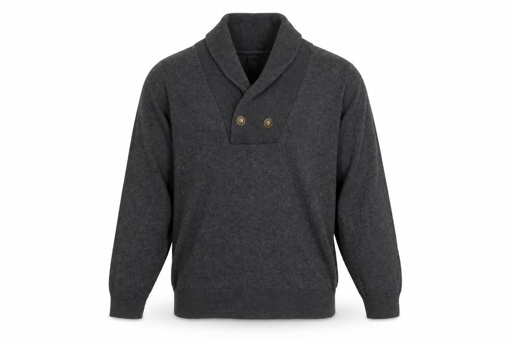River Island Men's Grey Cotton Shawl Collar Button Jumper Size M
