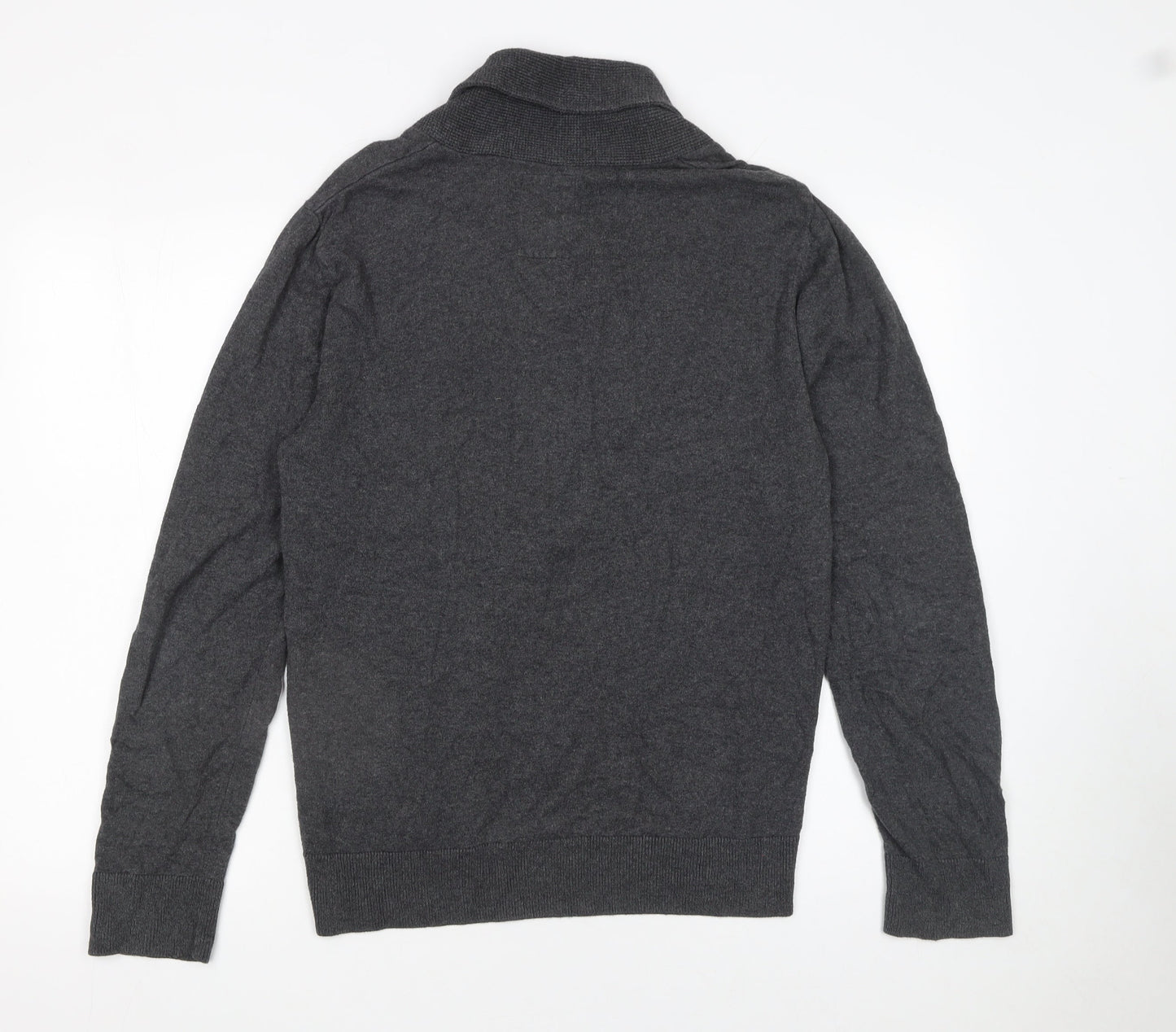 River Island Men's Grey Cotton Shawl Collar Button Jumper Size M