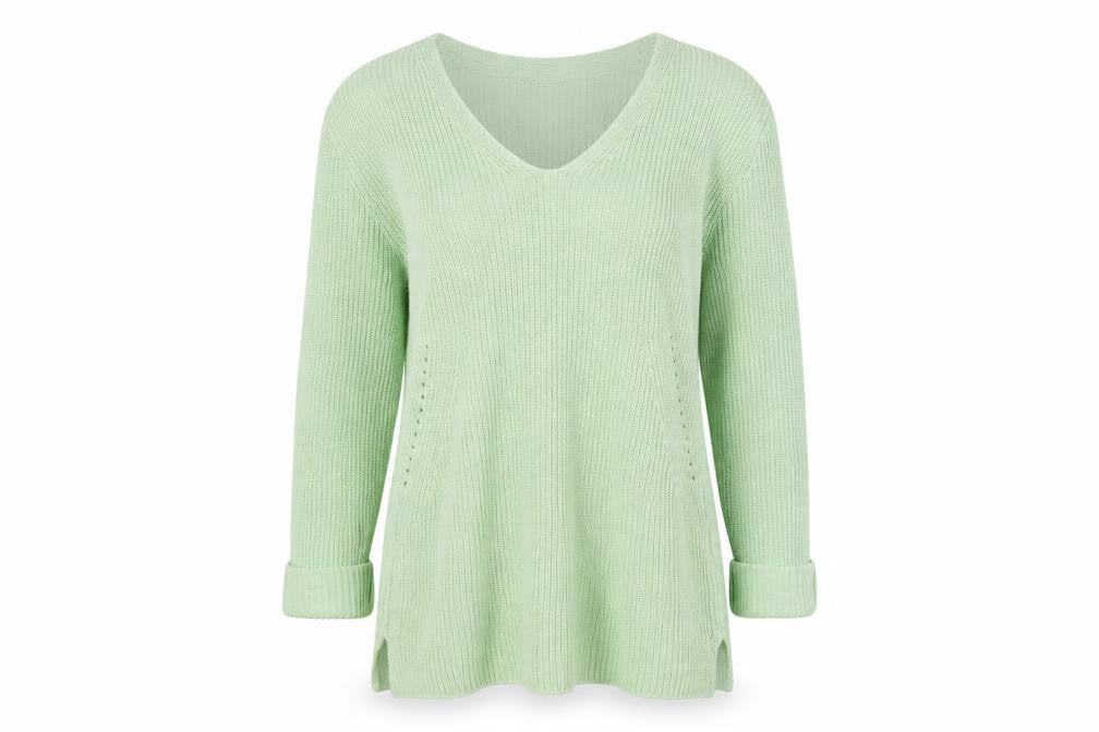 Fransa Women’s Green Chunky Knit V-Neck Pullover Jumper XS