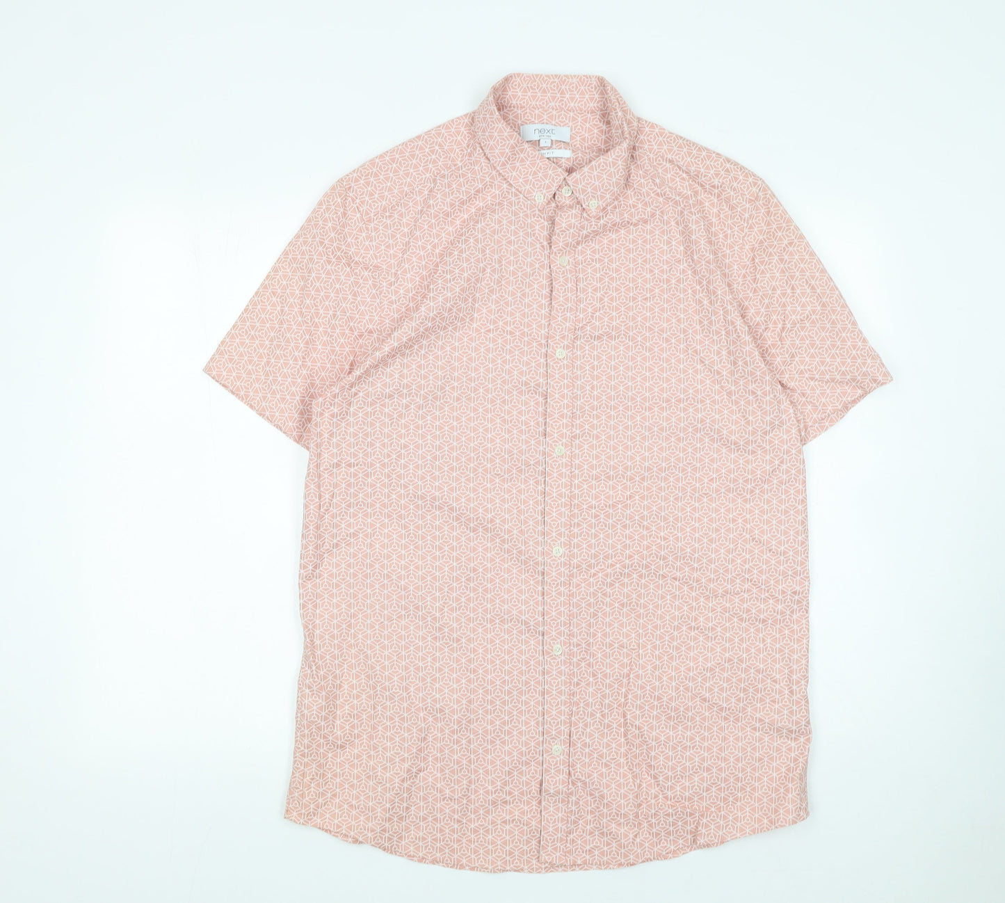 Next Men's Pink Geometric Button-Up Short Sleeve Shirt L