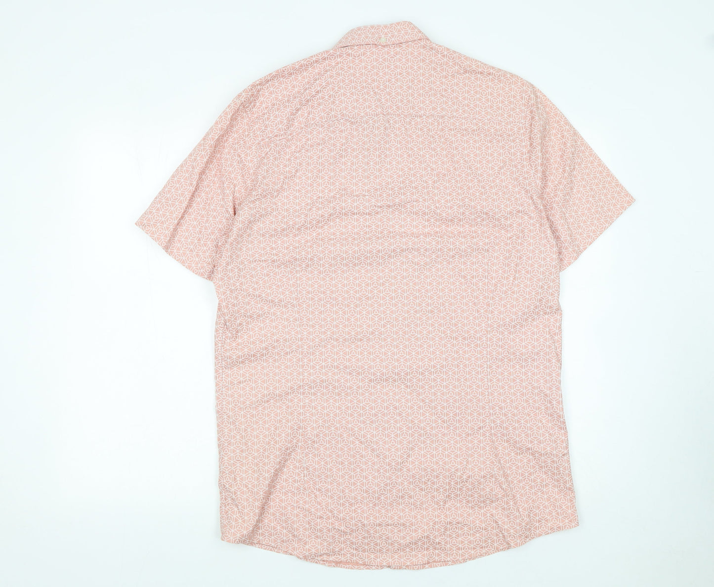 Next Men's Pink Geometric Button-Up Short Sleeve Shirt L