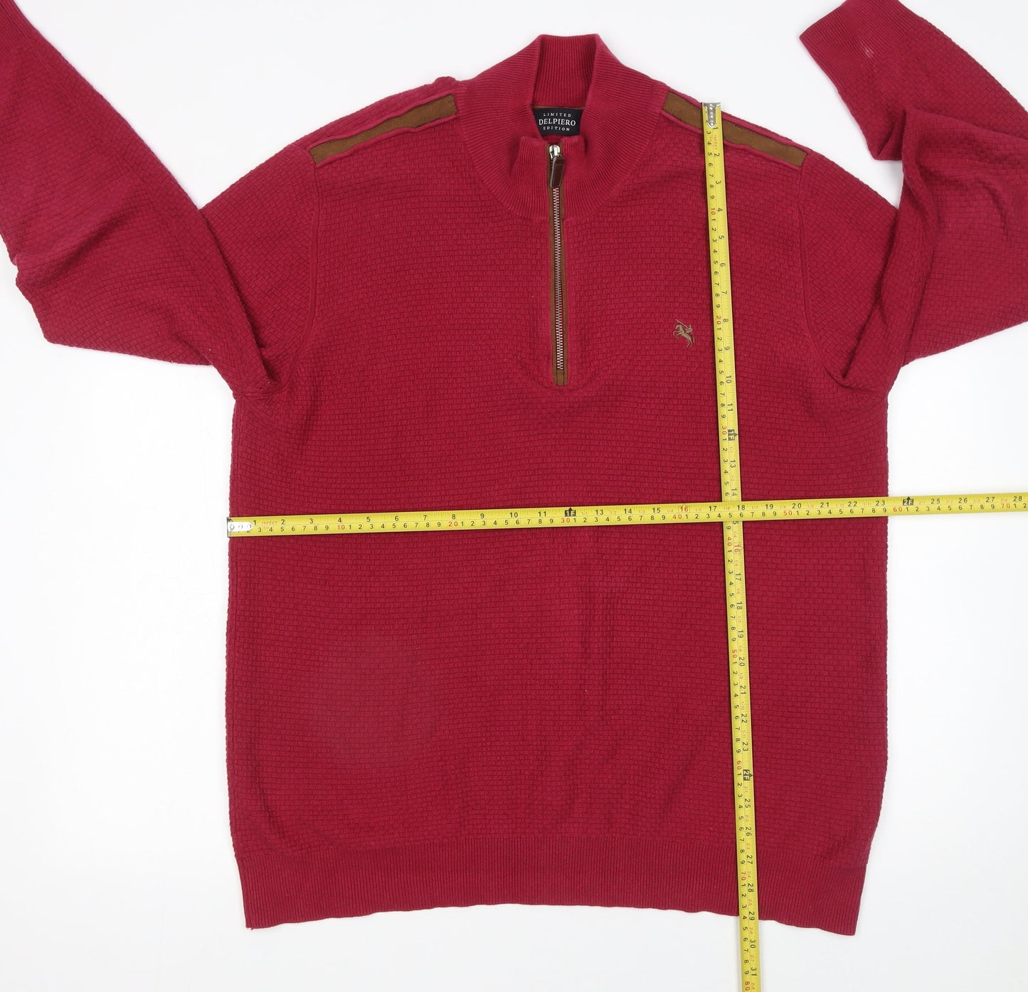 Delpiero Men’s Red 3XL 1/2 Zip Waffle-Knit Cotton Jumper