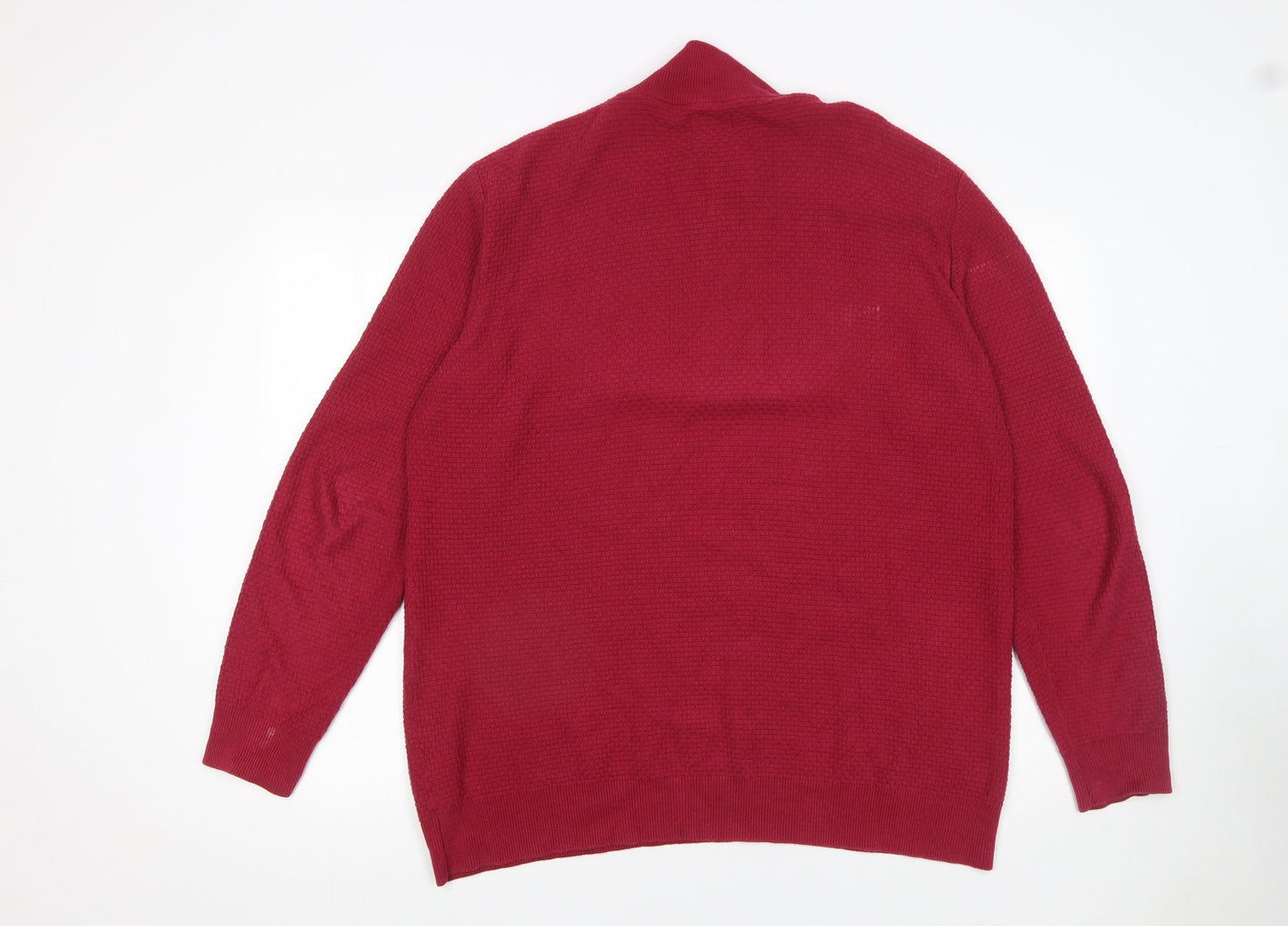 Delpiero Men’s Red 3XL 1/2 Zip Waffle-Knit Cotton Jumper