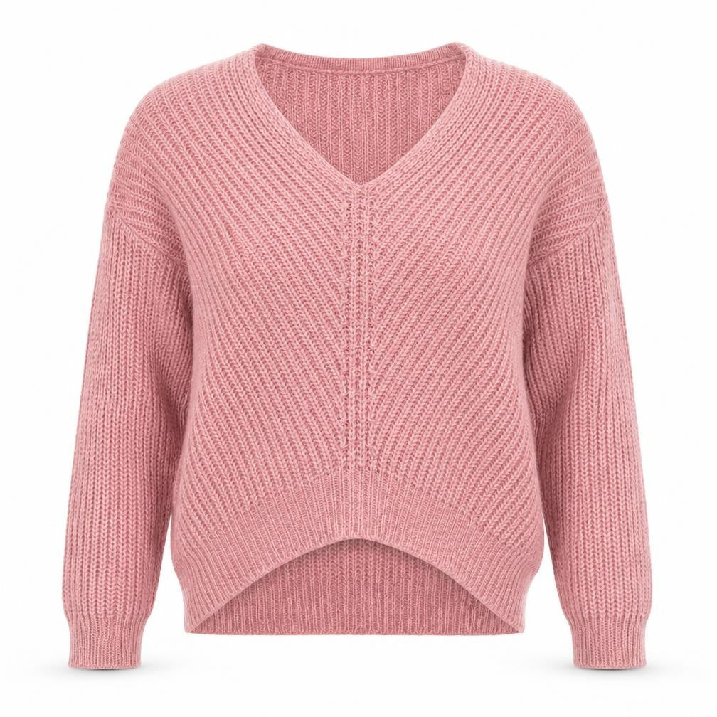 JDY Women's Pink V-Neck Chunky Knit Pullover Jumper Size S