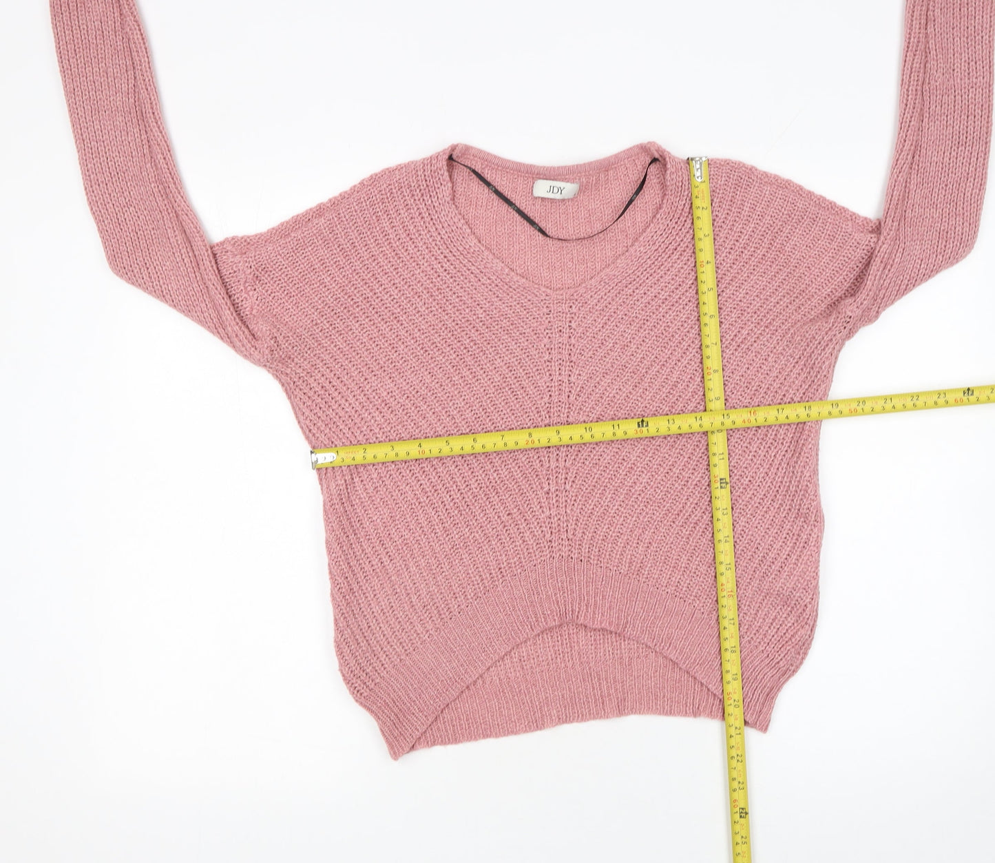 JDY Women's Pink V-Neck Chunky Knit Pullover Jumper Size S