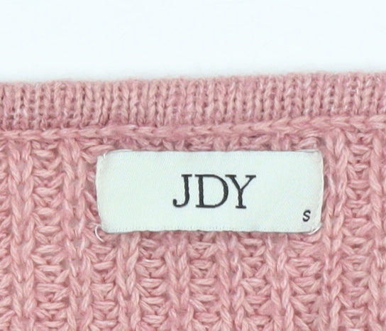 JDY Women's Pink V-Neck Chunky Knit Pullover Jumper Size S