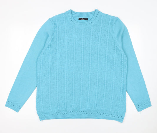 BM Collection Women Blue Cable-Knit Long Sleeve Crew Neck Jumper L