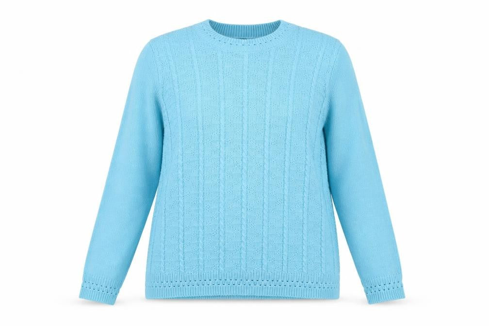Bonmarché Women Blue Cable-Knit Long Sleeve Crew Neck Jumper L