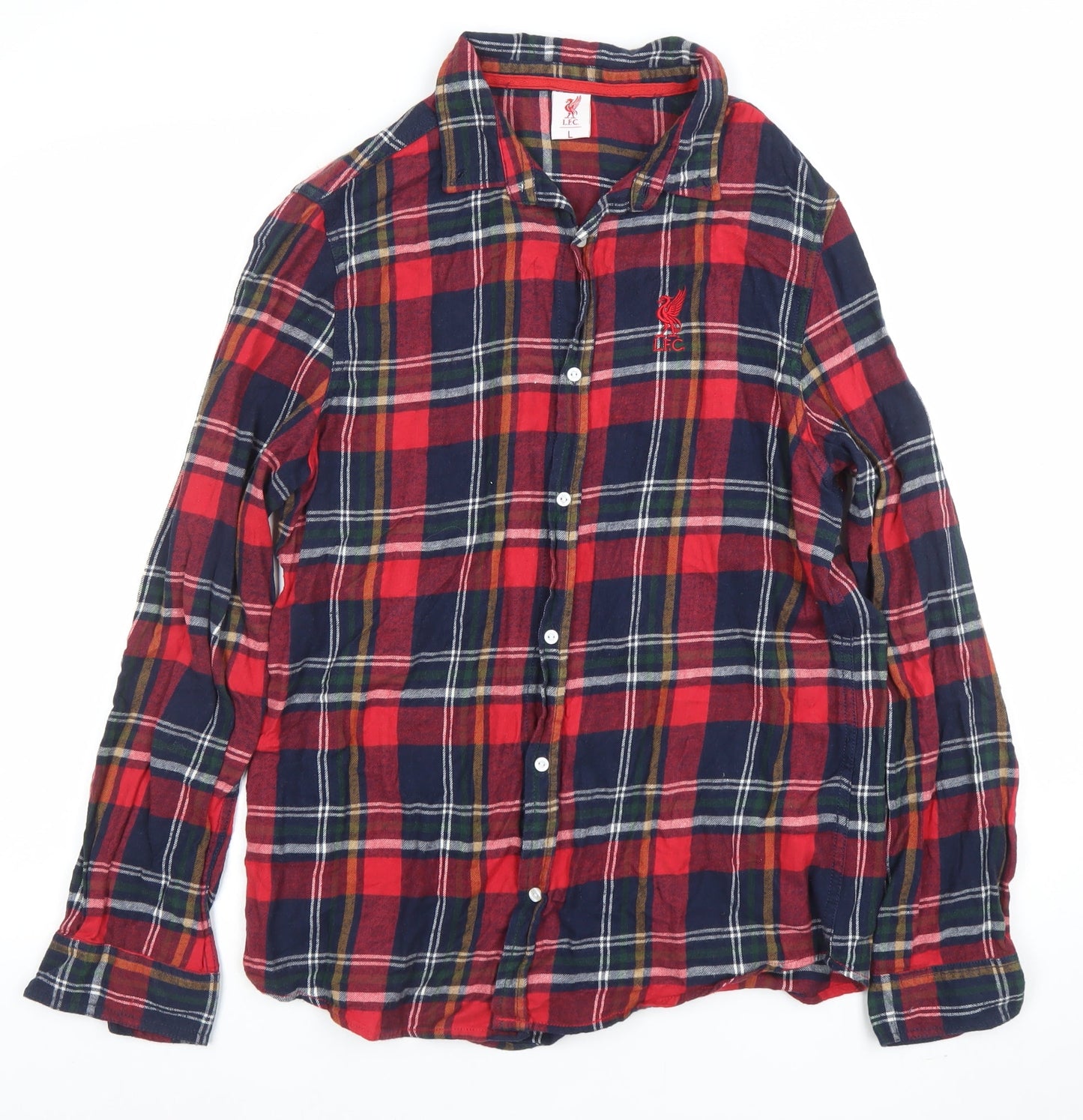 LFC Mens Red Blue Flannel Plaid Long Sleeve Button-Up Shirt Size L