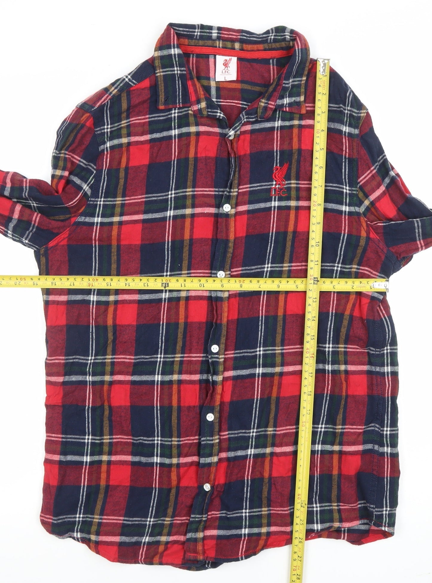 LFC Mens Red Blue Flannel Plaid Long Sleeve Button-Up Shirt Size L