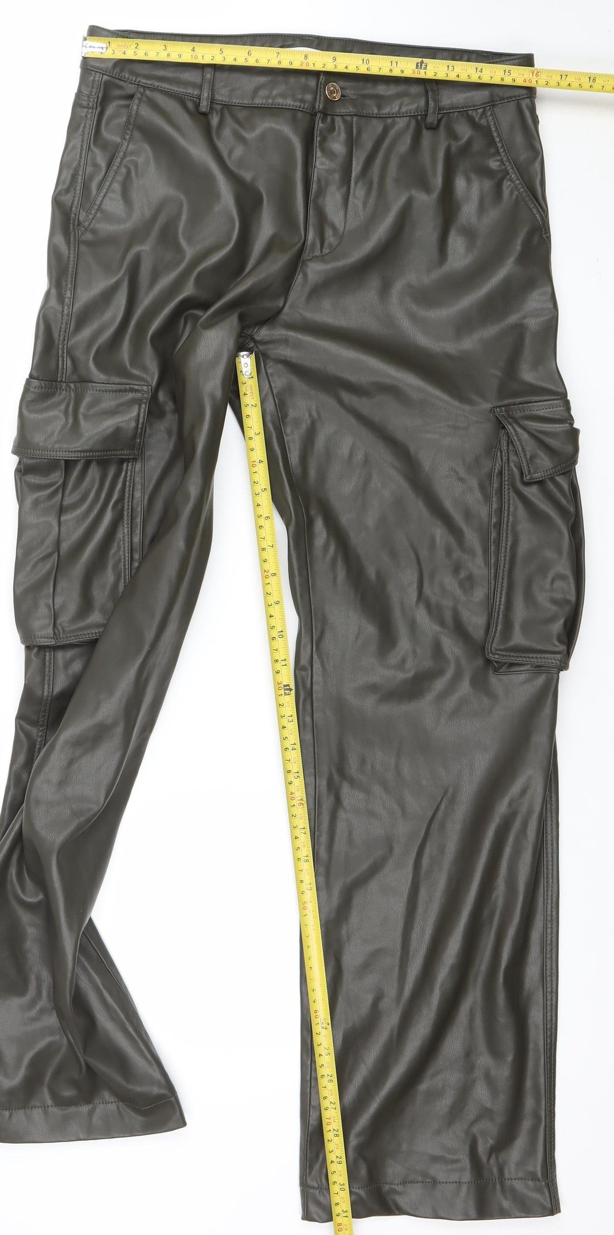 Zara Women Brown Faux Leather Cargo Trousers Size 12