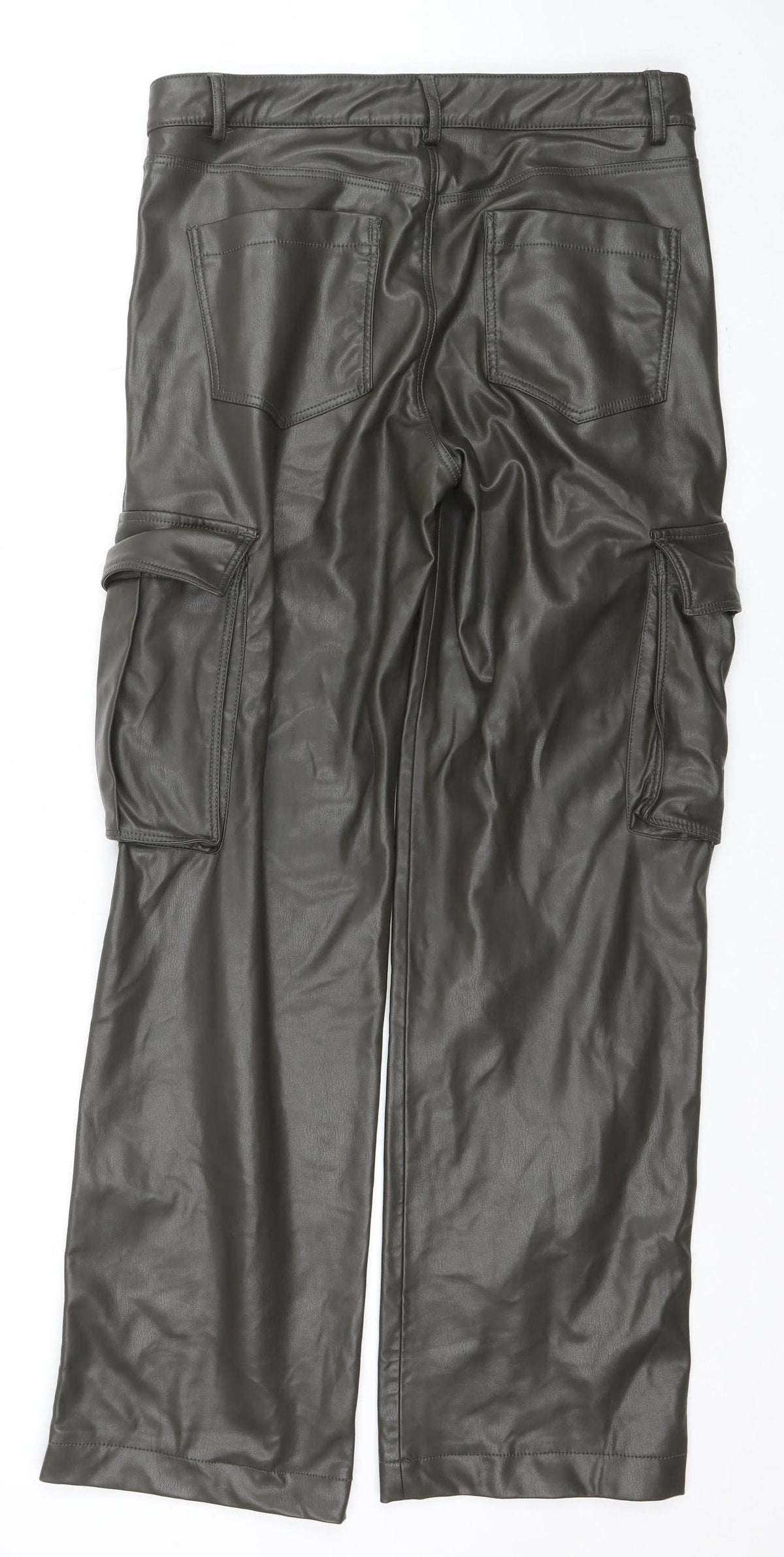 Zara Women Brown Faux Leather Cargo Trousers Size 12