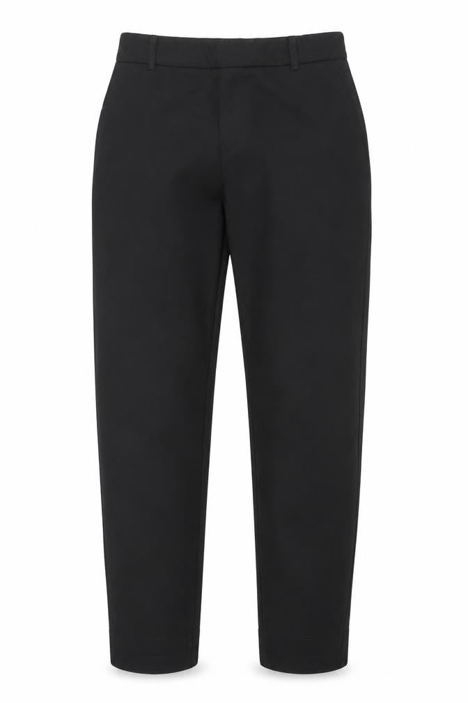 STUDIO Men Black Regular Fit Tapered Polyester Stretch Trousers Size 12