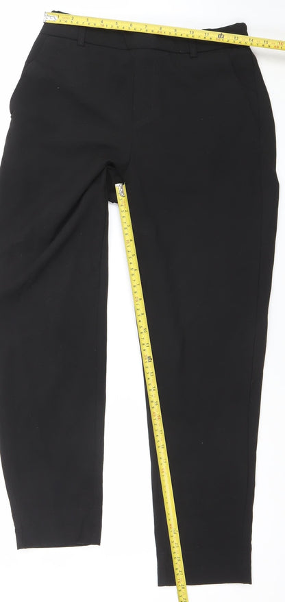 Back view of STUDIO women’s black regular fit tapered polyester stretch trousers, size UK 12