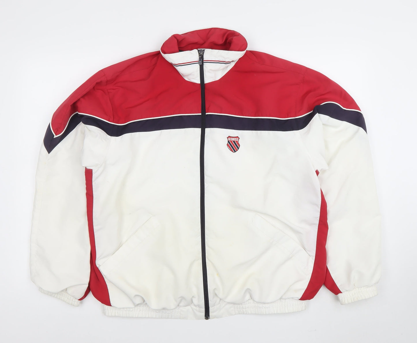 K-Swiss Men’s White Red Retro Bomber Jacket Size M With Logo Zip