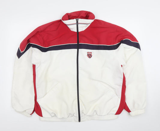 K-Swiss Men’s White Red Retro Bomber Jacket Size M With Logo Zip