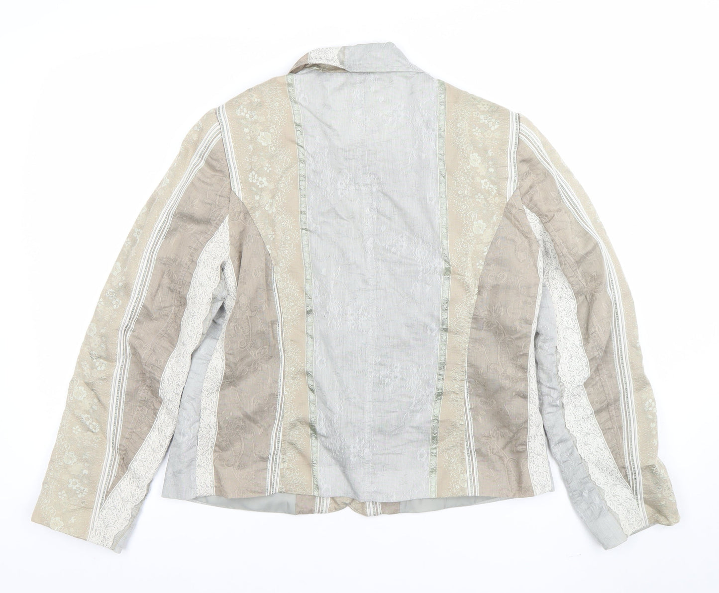 Jensen Women Beige Floral Cotton Blend Lined Single Breasted Blazer Size 14