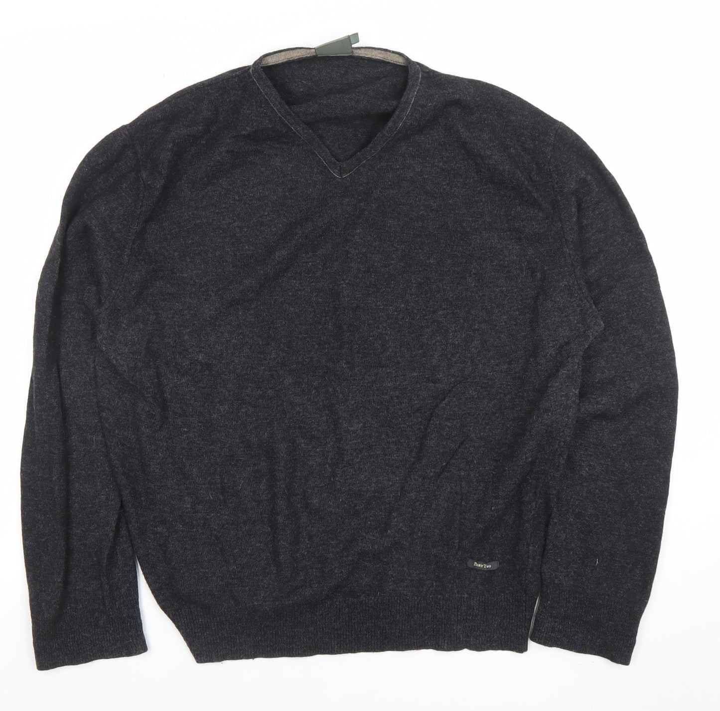 Part Two Mens Grey Lambswool V-Neck Jumper Size M
