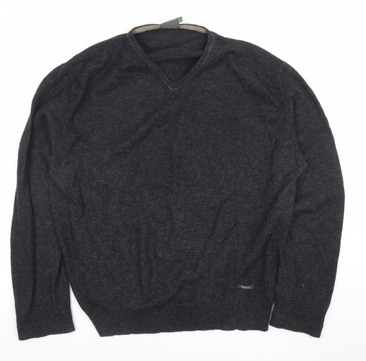 Part Two Mens Grey Lambswool V-Neck Jumper Size M