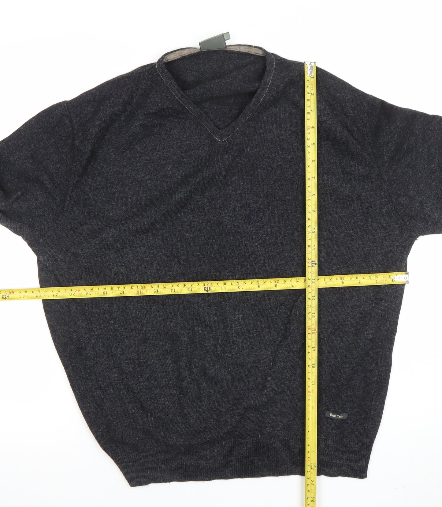 Part Two Mens Grey Lambswool V-Neck Jumper Size M