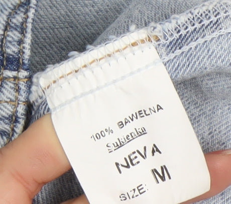NEVA Women Blue Denim Halter Pinafore Short Dress Size M