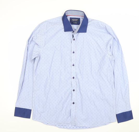 ADVISE Men’s Blue Polka Dot Tailored Long Sleeve Button-Up Shirt XL
