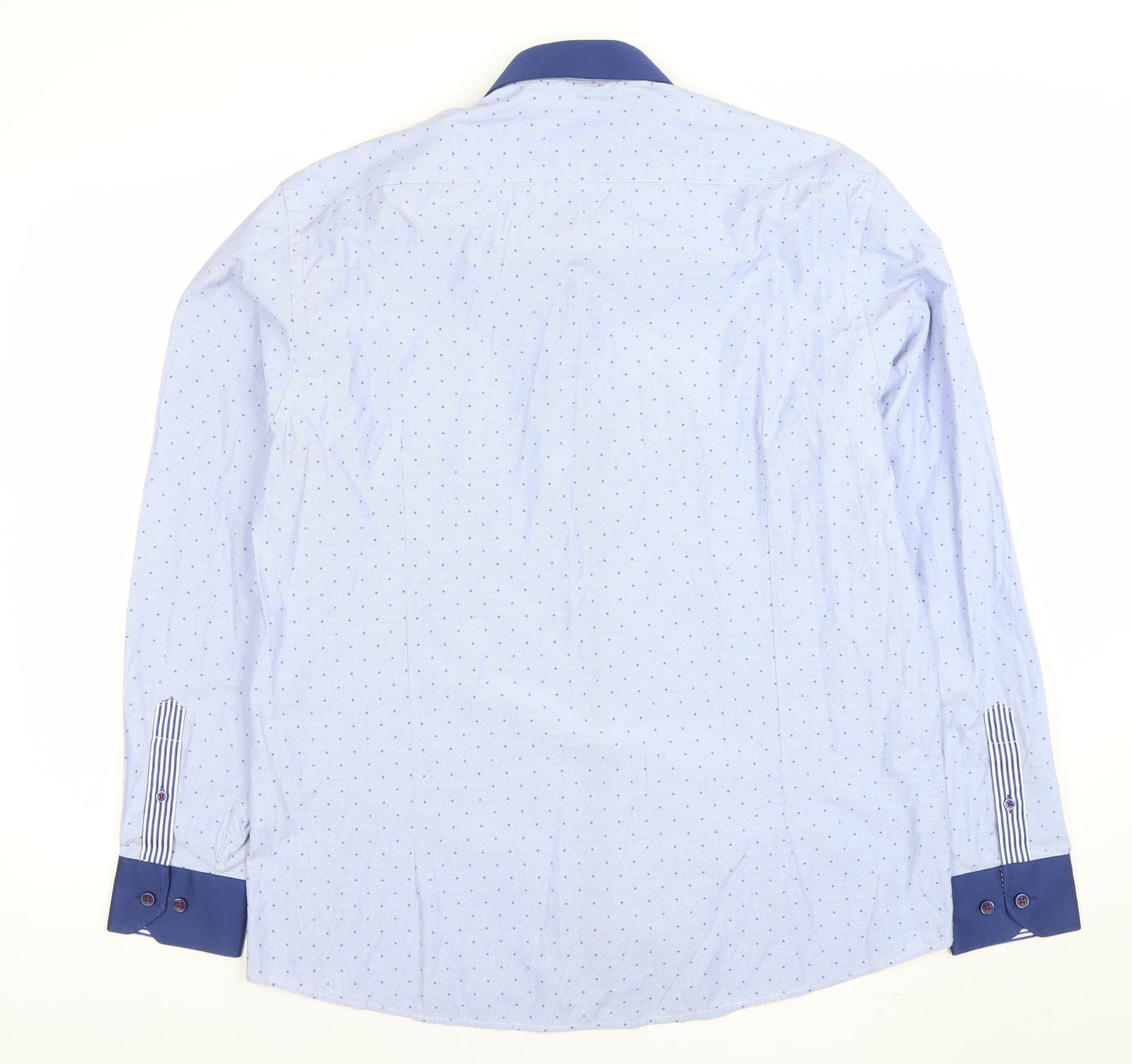 ADVISE Men’s Blue Polka Dot Tailored Long Sleeve Button-Up Shirt XL