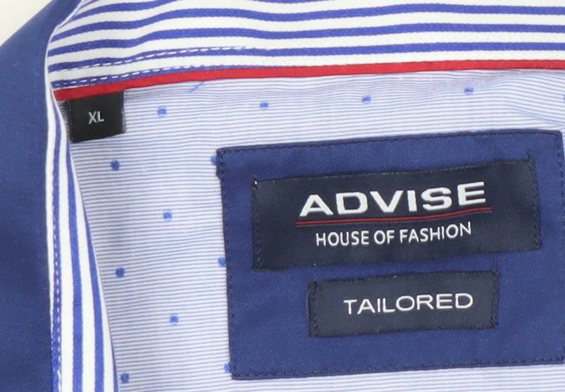 ADVISE Men’s Blue Polka Dot Tailored Long Sleeve Button-Up Shirt XL