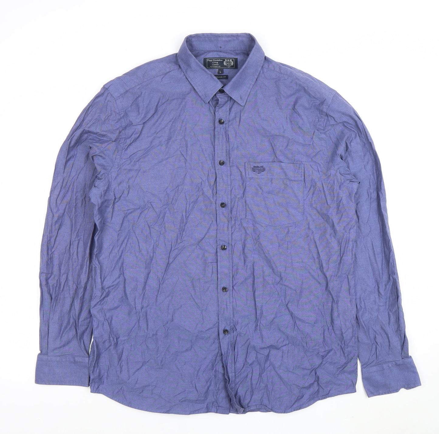 Paul Costelloe Living Men's Blue Regular Fit Cotton Shirt L Long Sleeve