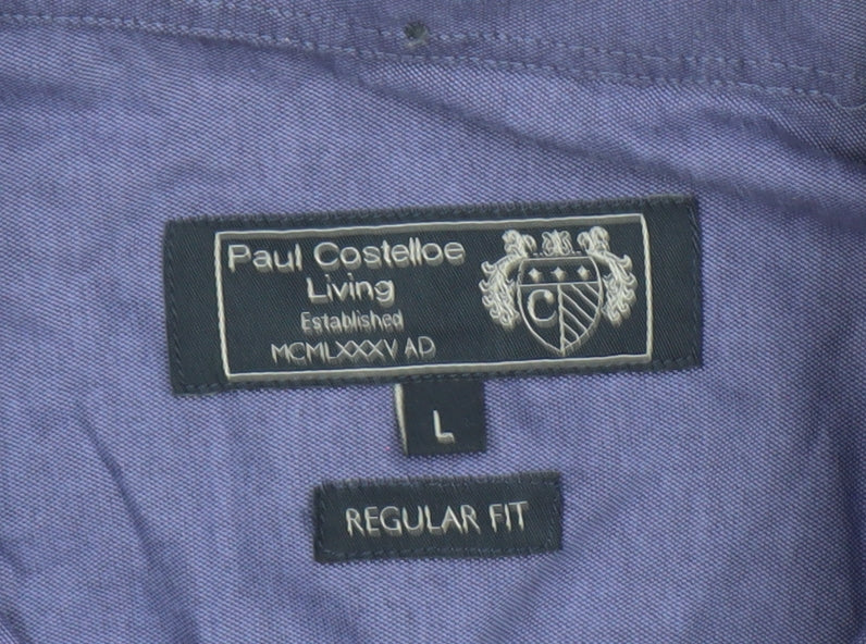 Paul Costelloe Living Men's Blue Regular Fit Cotton Shirt L Long Sleeve