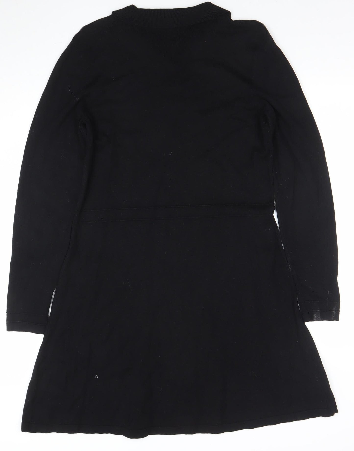 Warehouse Women Black Collared Knit A-Line Long Sleeve Dress Size 16
