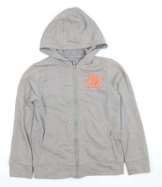 Under Armour Boys Grey Full Zip Hoodie Size Medium Cotton Blend