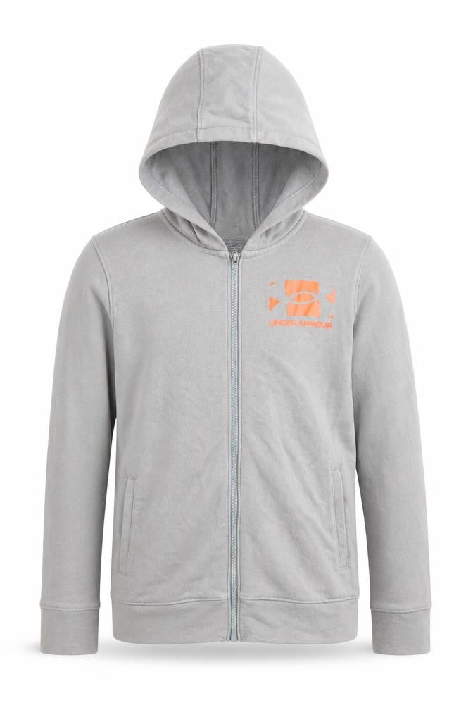 Under Armour Boys Grey Full Zip Hoodie Size Medium Cotton Blend