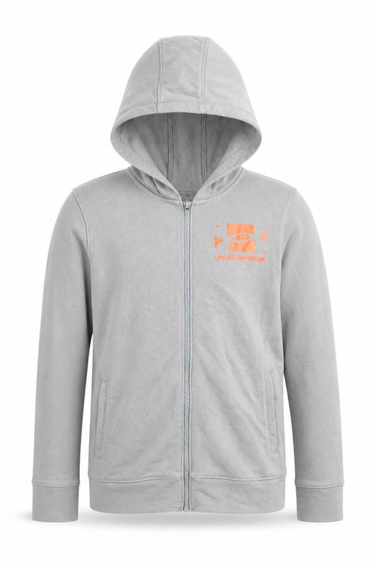 Under Armour Boys Grey Full Zip Hoodie Size Medium Cotton Blend