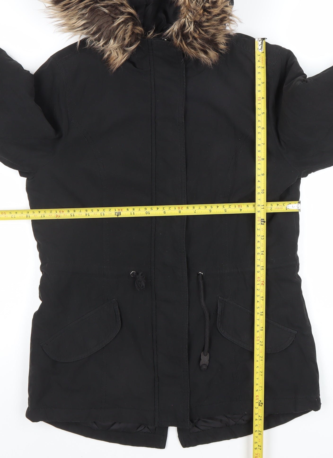 ONLY Women's Black Faux Fur Trim Hooded Parka Jacket Size S