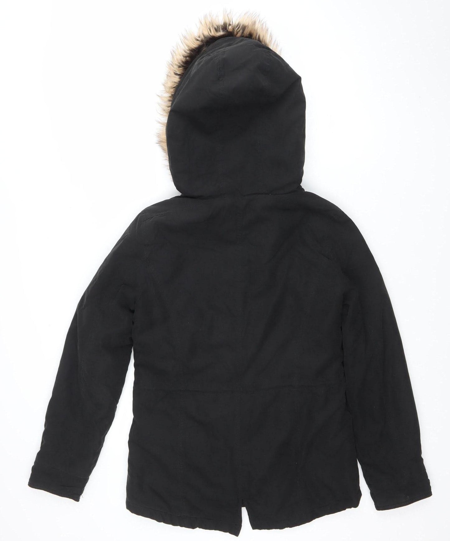 ONLY Women's Black Faux Fur Trim Hooded Parka Jacket Size S