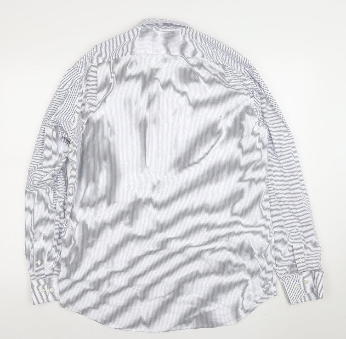GAP Men's Blue Striped Non-Iron Stretch Cotton Long Sleeve Shirt L