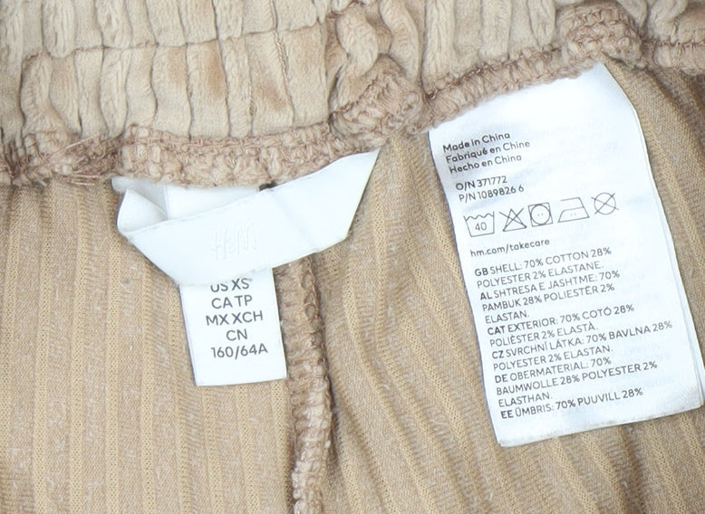 H&M Women Beige XS Velour Jogger Trousers Elastic Waist Soft Lined