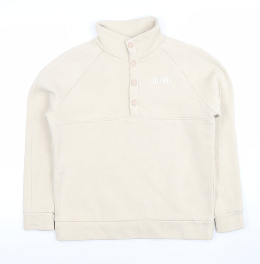 Diesel Women Beige XS Henley Sweatshirt Cotton Blend Pull Over