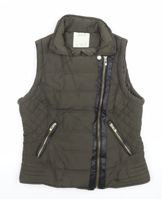 Denim Co Women Khaki Quilted Waistcoat Size 12 Zip Padded Vest