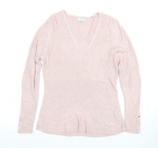 Marks and Spencer Per Una Pink V-Neck Slim Fit Knit Jumper Women's UK 16