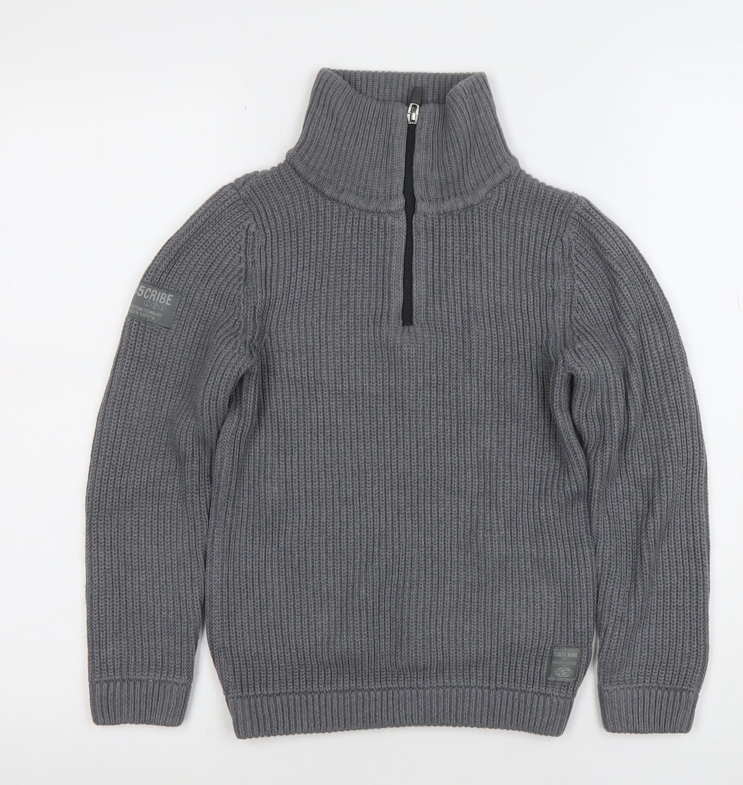 Next Boys Grey Half Zip Roll Neck Cotton Acrylic Knit Jumper 8 Years