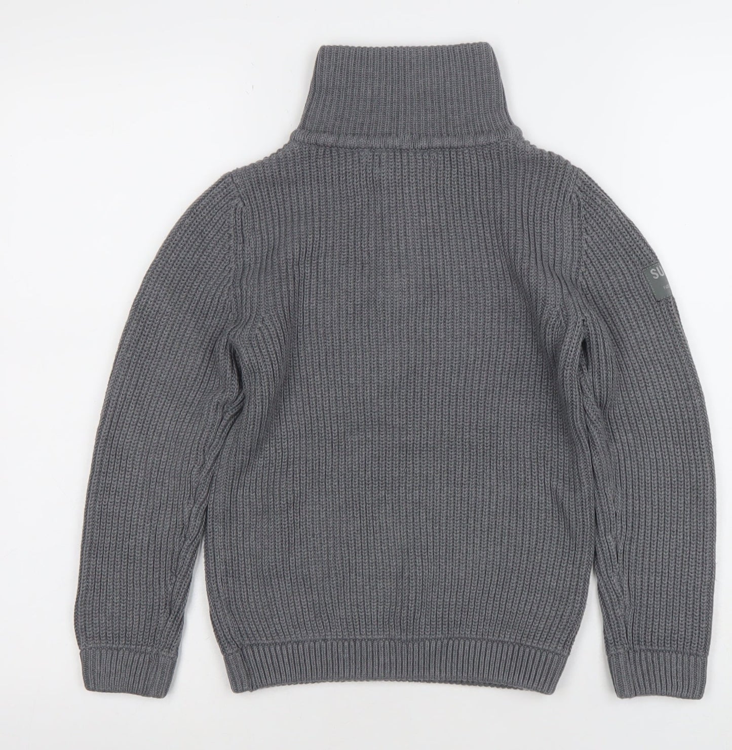 Next Boys Grey Half Zip Roll Neck Cotton Acrylic Knit Jumper 8 Years