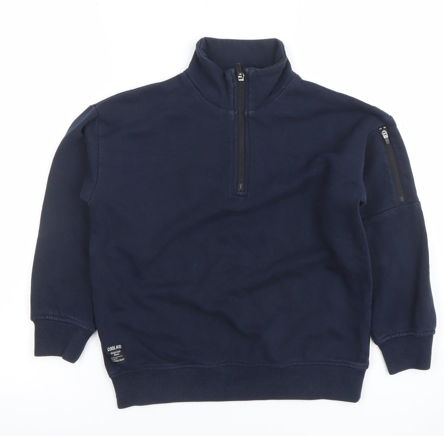 NEXT Boys Navy 6-7 Years 1/4 Zip Sweatshirt Cotton Blend Pullover