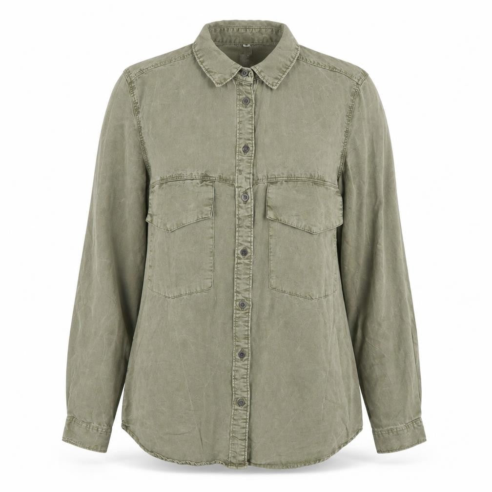 Sweatwater Plus Womens Green Cotton Button-Up Shirt M