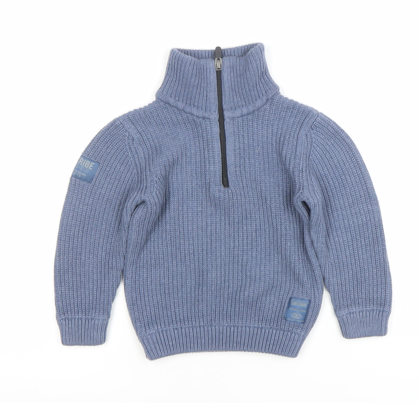 Next Boys Blue 2 Years 1/2 Zip Roll Neck Jumper Ribbed Knit Cotton Blend