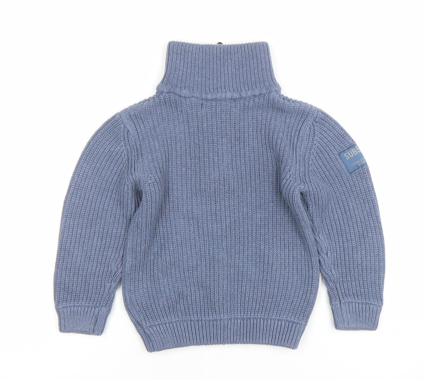 Next Boys Blue 2 Years 1/2 Zip Roll Neck Jumper Ribbed Knit Cotton Blend