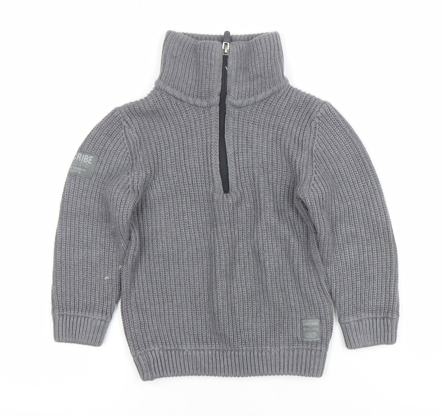 Next Boys Grey 3 Years Half Zip Roll Neck Jumper Cotton Acrylic Knit