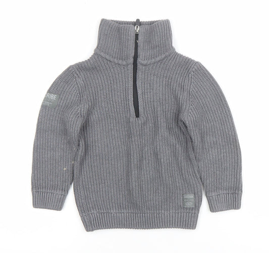 Next Boys Grey 3 Years Half Zip Roll Neck Jumper Cotton Acrylic Knit