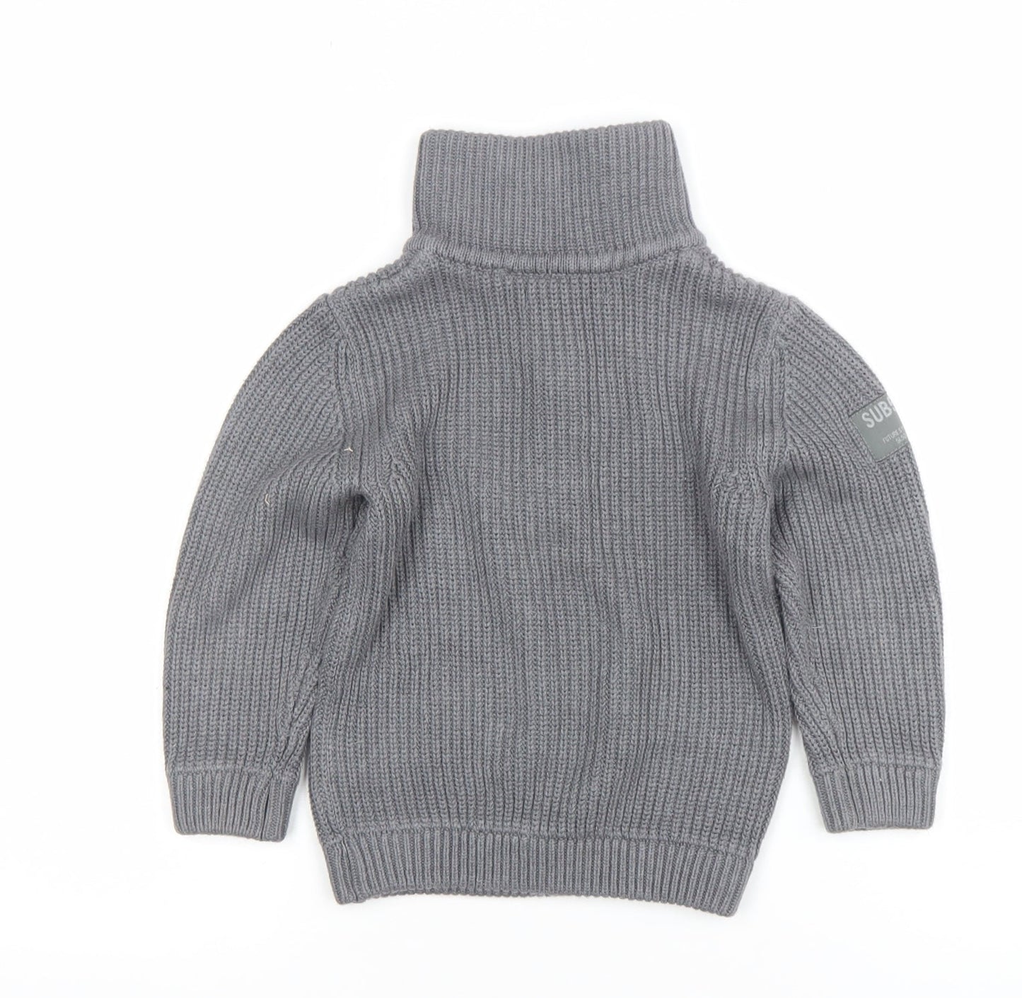Next Boys Grey 3 Years Half Zip Roll Neck Jumper Cotton Acrylic Knit